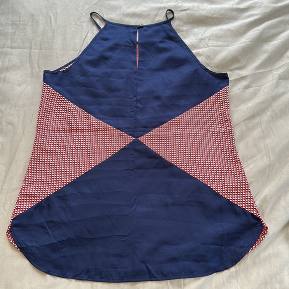 Ann Taylor Petite Halter Red Blue Blouse Size Medium - Picture 2 of 7